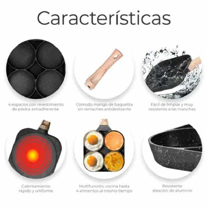 SARTEN 4 ESPACIOS + CUCHILLOS COLORES